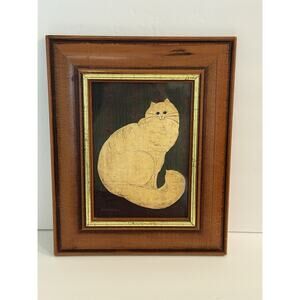 Warren Kimble Framed White Persian Cat Wall Decor Folk Art